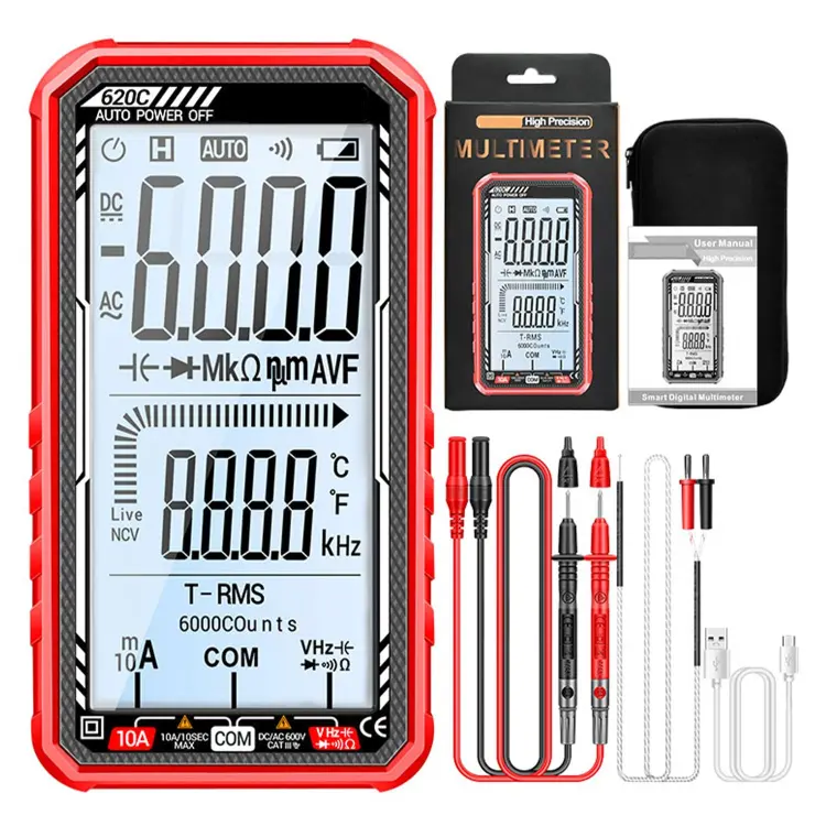 Multímetro digital, multímetro inteligente con voltímetro digital de rango automático, medición de voltaje, resistencia continua, temperatura de capacidad para electricianos, bricolaje