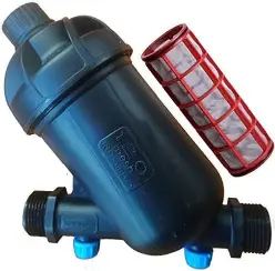 Suinga FILTRO de MALLA 3/4\" para tubería 25mm. Utilizado en instalaciones de riego y RIEGO POR GOTEO. Rosca macho 3/4\" con capacidad filtrado 120 Mesh.